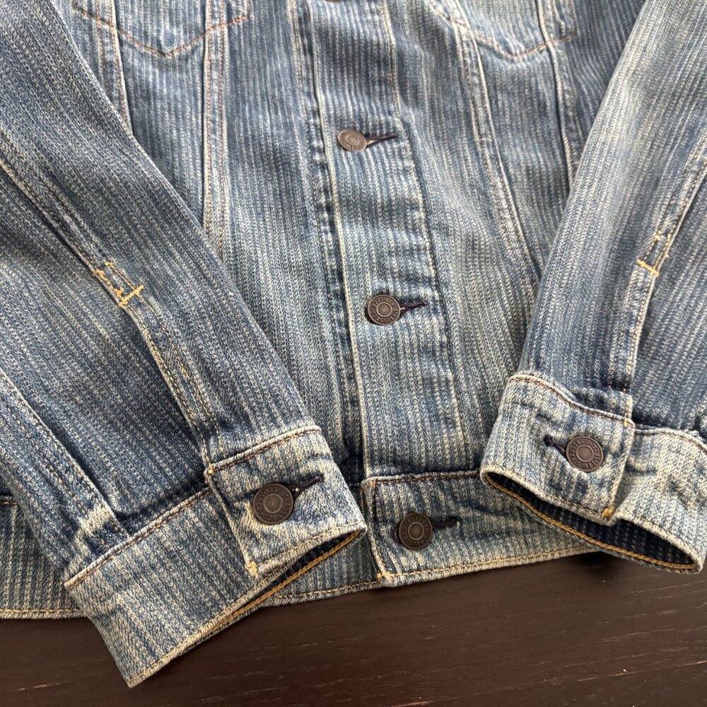 Mens Levi's Denim Trucker Biker Moto Punk Striped Jacket Size Medium - Picture 2 of 7